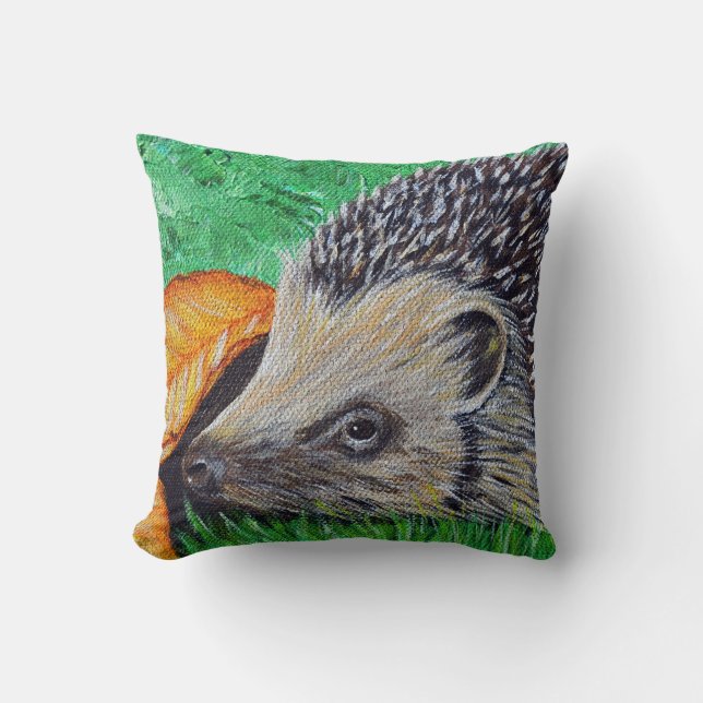 Hedgehog Painting Throw Pillow (Front)