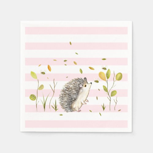 Hedgehog Party Decor Paper Napkins Pink Striped