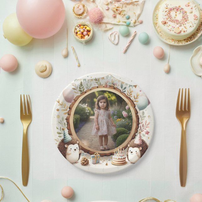 Hedgehog Photo Frame for Kids' Birthday Parties Paper Plates (Creator Uploaded)