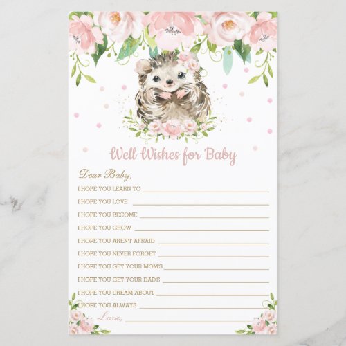 Hedgehog Pink Floral Well Wishes for Baby Card