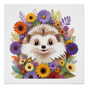 Hedgehog Playful Adorable Fun Animal Colorful Cool Poster