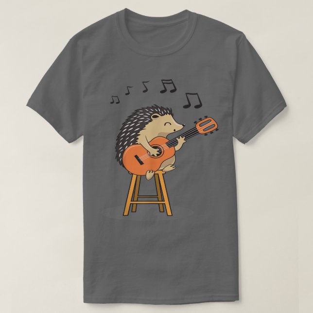 Hedgehog Playing Acoustic Guitar Cute Player Hedge T-Shirt (Design Front)