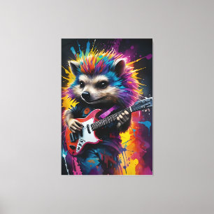 Hedgehog plays the guitar, rock graffiti canvas print