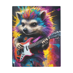 Hedgehog plays the guitar, rock graffiti metal print