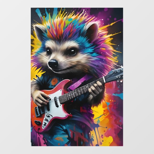 Hedgehog plays the guitar, rock graffiti wall decal  (Front)