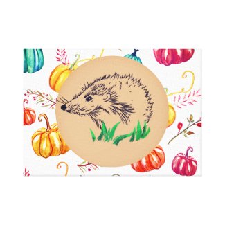Hedgehog Pumpkins  Fall Canvas Print
