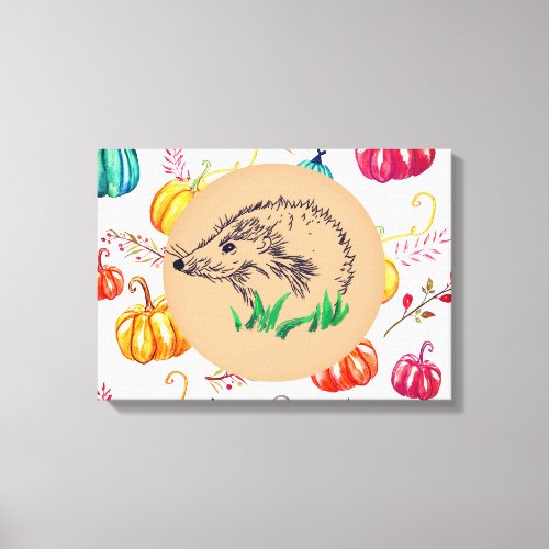 Hedgehog Pumpkins  Fall Canvas Print