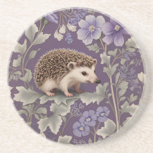 Hedgehog Purple William Morris Inspired Floral Coaster