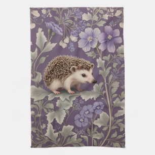Hedgehog Purple William Morris Inspired Floral Kitchen Towel