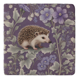 Hedgehog Purple William Morris Inspired Floral Trivet