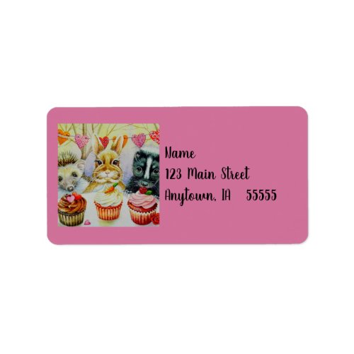 Hedgehog Rabbit Skunk  Cupcakes Watercolor Art Label