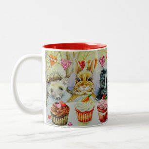 Hedgehog Rabbit Skunk & Cupcakes Watercolor Art Two-Tone Coffee Mug
