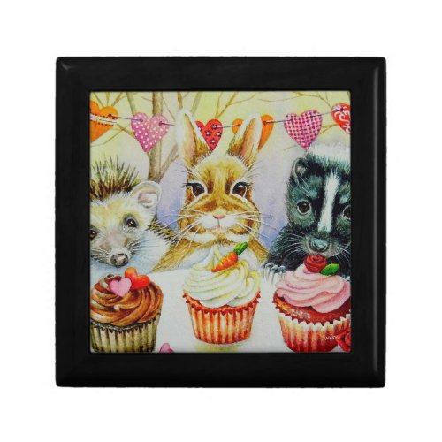Hedgehog Rabbit Skunk Valentines Watercolor Art Gift Box