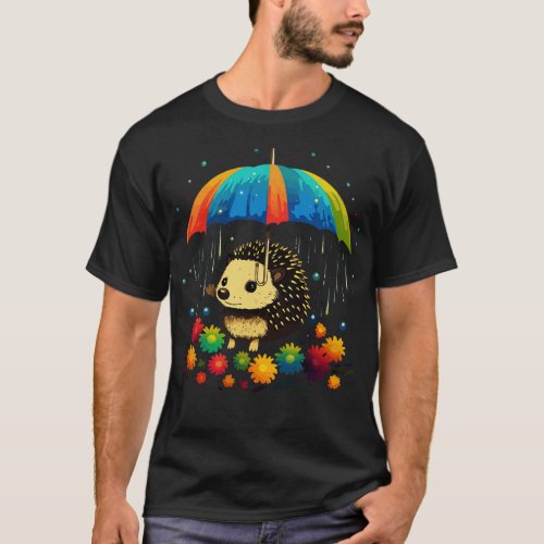 Hedgehog Rainy Day With Umbrella T_Shirt