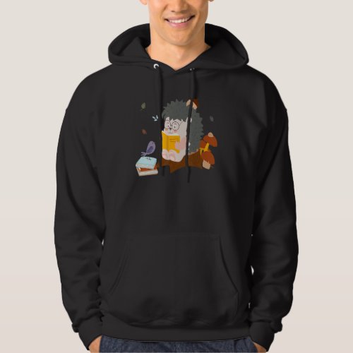 Hedgehog Read Book Reading Books Bookworm School T Hoodie