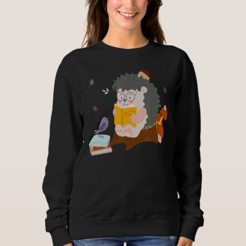 Hedgehog Read Book Reading Books Bookworm School T Sweatshirt