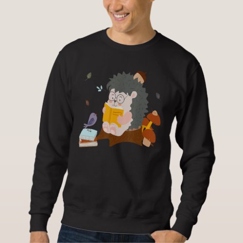 Hedgehog Read Book Reading Books Bookworm School T Sweatshirt