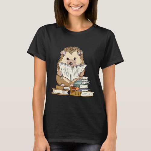 Hedgehog Reading A Book Cute Cottagecore Aesthetic T_Shirt