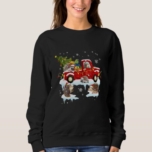 Hedgehog Riding Red Truck Xmas Merry Christmas Sweatshirt