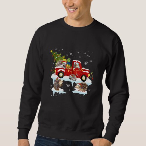 Hedgehog Riding Red Truck Xmas Merry Christmas Sweatshirt