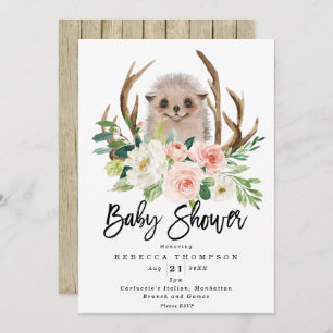 hedgehog rustic floral modern baby shower invitation
