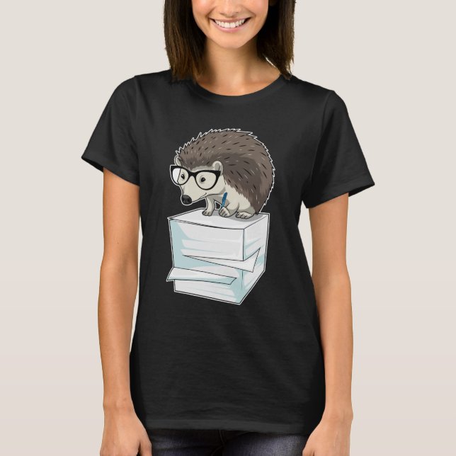 Hedgehog Secretary Stack of paper T-Shirt (Front)