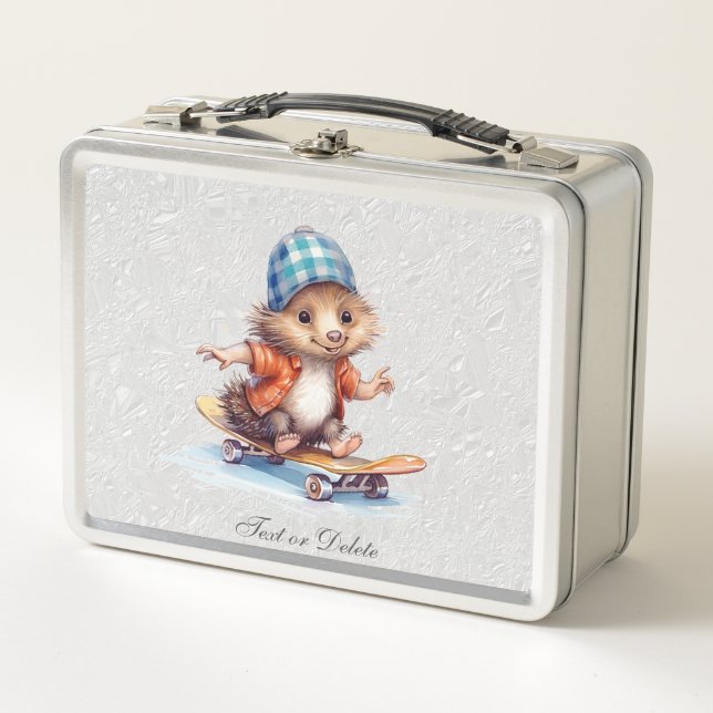 Hedgehog Skateboard Metal Lunch Box (Front)