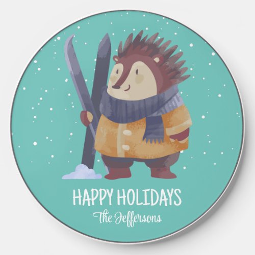 Hedgehog Skiing Winter Snow Christmas Holiday Wireless Charger