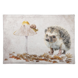 Hedgehog Snail Forest Mushroom Watercolor Tissue P Cloth Placemat