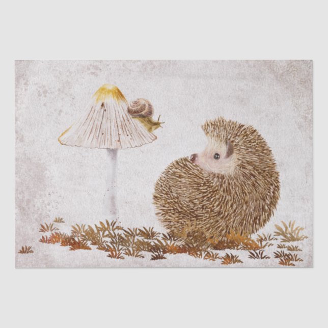 Hedgehog Snail Forest Mushroom Watercolor Tissue Paper (Front)