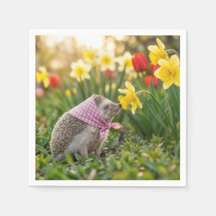 Hedgehog Sniffing a Yellow Daffodil Napkins