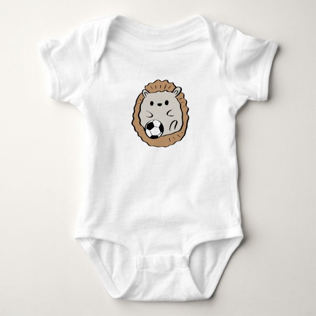 Hedgehog Soccer Player Ball Sports Forest Animal Baby Bodysuit (Front)