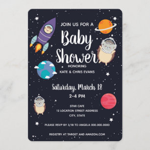 Hedgehog Space Navy Galaxy Baby Shower Invitation