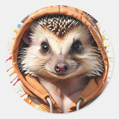 Hedgehog Splatter Art Watercolor Portrait Hoodie Classic Round Sticker