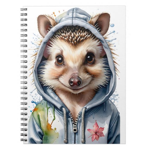 Hedgehog Splatter Art Watercolor Portrait Hoodie Notebook