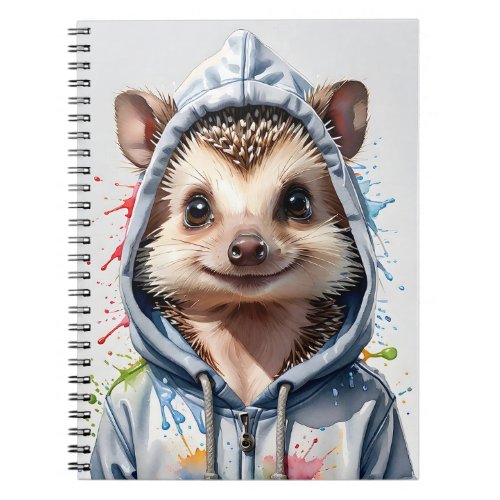 Hedgehog Splatter Art Watercolor Portrait Hoodie Notebook