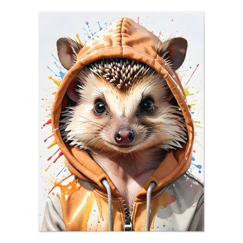 Hedgehog Splatter Art Watercolor Portrait Hoodie Photo Print