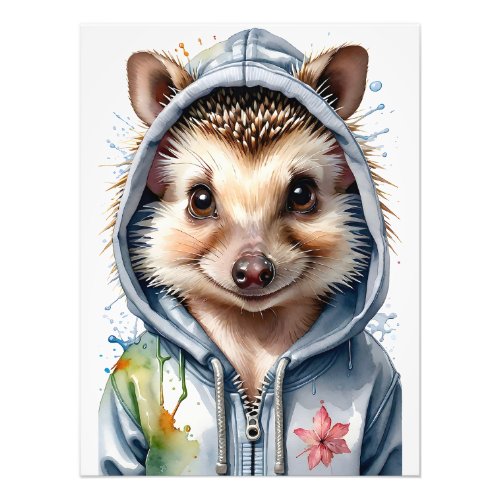 Hedgehog Splatter Art Watercolor Portrait Hoodie Photo Print