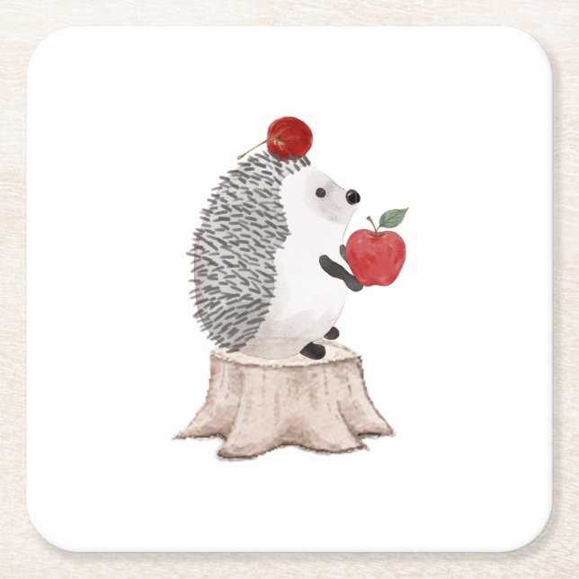 Hedgehog Square Paper Coaster (Front)
