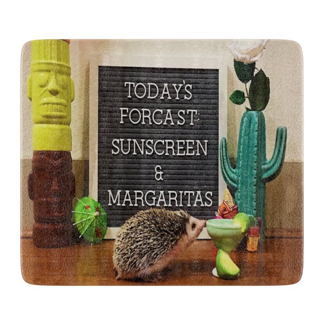Hedgehog Sunscreen and Margaritas Cutting Board (Front)