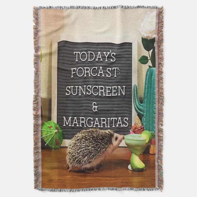 Hedgehog Sunscreen and Margaritas Throw Blanket (Front Vertical)