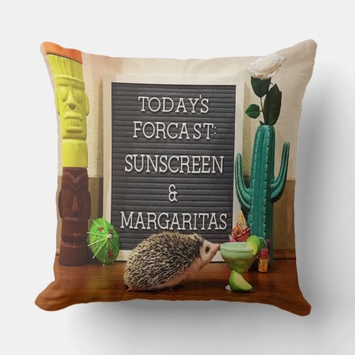 Hedgehog Sunscreen and Margaritas Throw Pillow