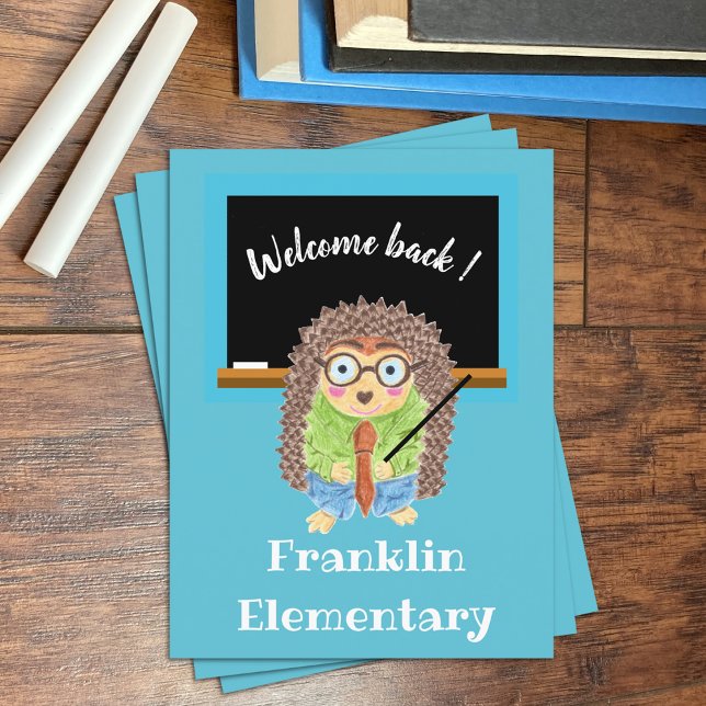 Hedgehog teacher back-to-school postcard (Creator Uploaded)