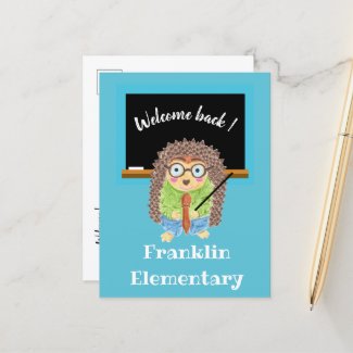Hedgehog teacher back-to-school postcard