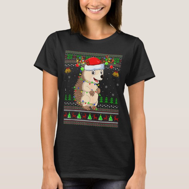 Hedgehog Ugly Christmas Sweaters Holiday Santa Cut (Front)