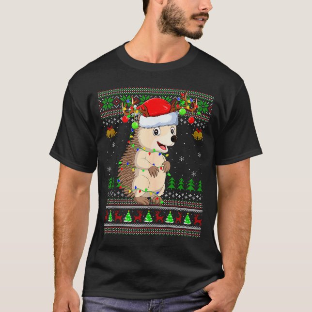 Hedgehog Ugly Christmas Sweaters Holiday Santa Cut (Front)
