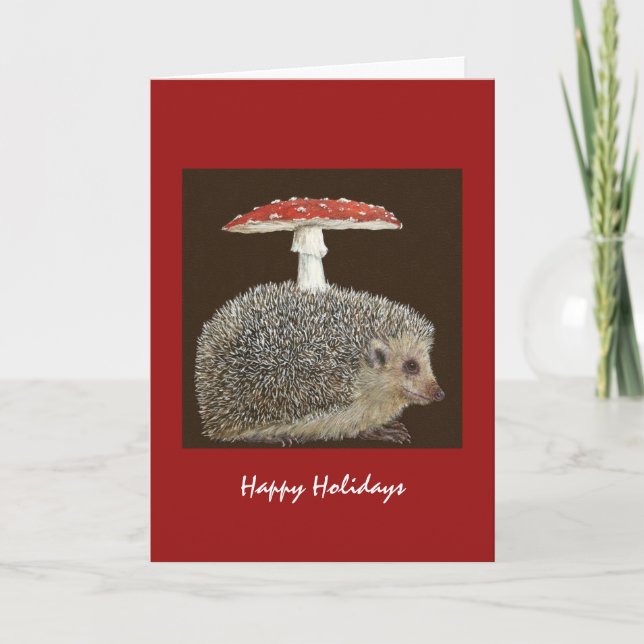 Hedgehog Umbrella #3 Christmas card (Front)