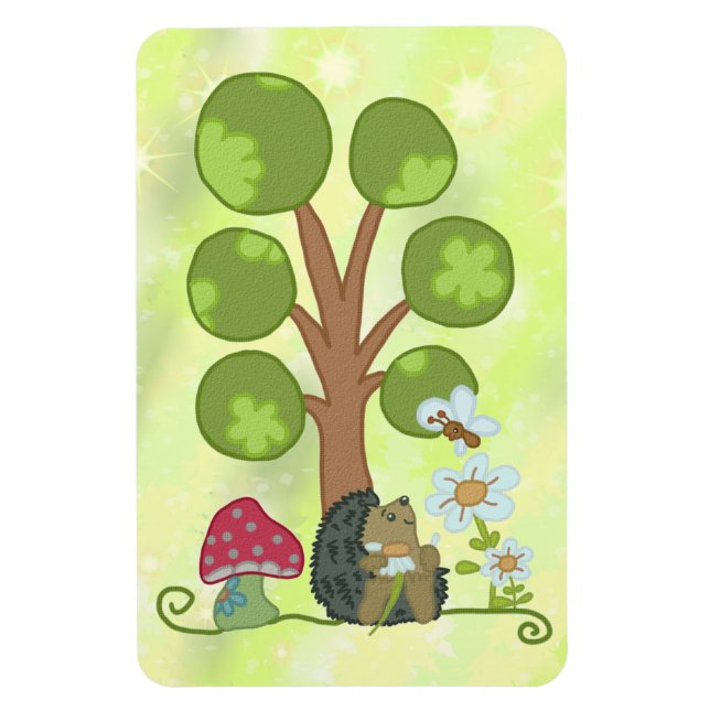 hedgehog under tree magnet (Vertical)