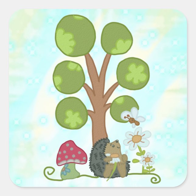 hedgehog under tree square sticker (Front)