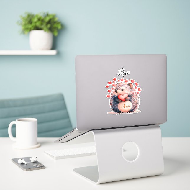 Hedgehog Valentine Sticker (Laptop On Desk)
